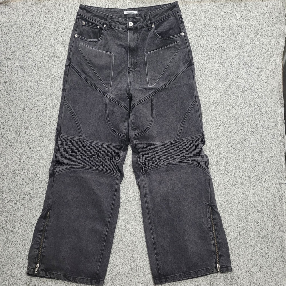 Argue Culture x Still Water Biker Denim Jeans Motorcycle Racing Panel XL Zipper
